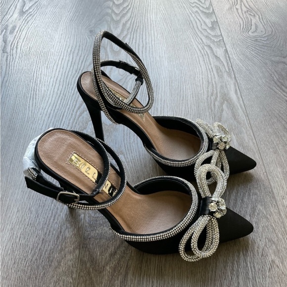 Billini elope black satin micro crystal double bow high heels - Picture 3 of 6